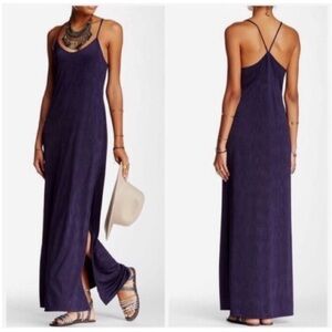 Free People Intimately She Moves Satin Maxi Dress in Navy Blue. Size L